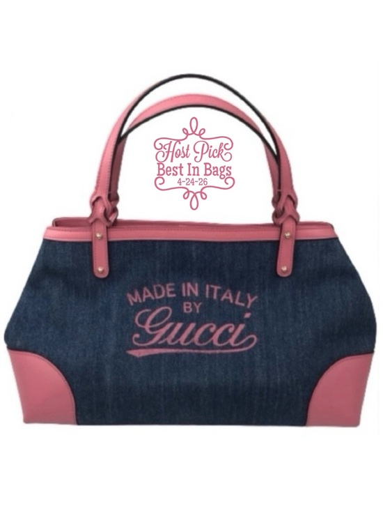 Gucci Handbags - GUCCI Hawaii Tote Blue Denim Pink Leather Oversized Rare Vintage EUC